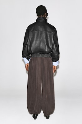 LEATHER MOCK-NECK BOMBER JACKET — BLACK 5