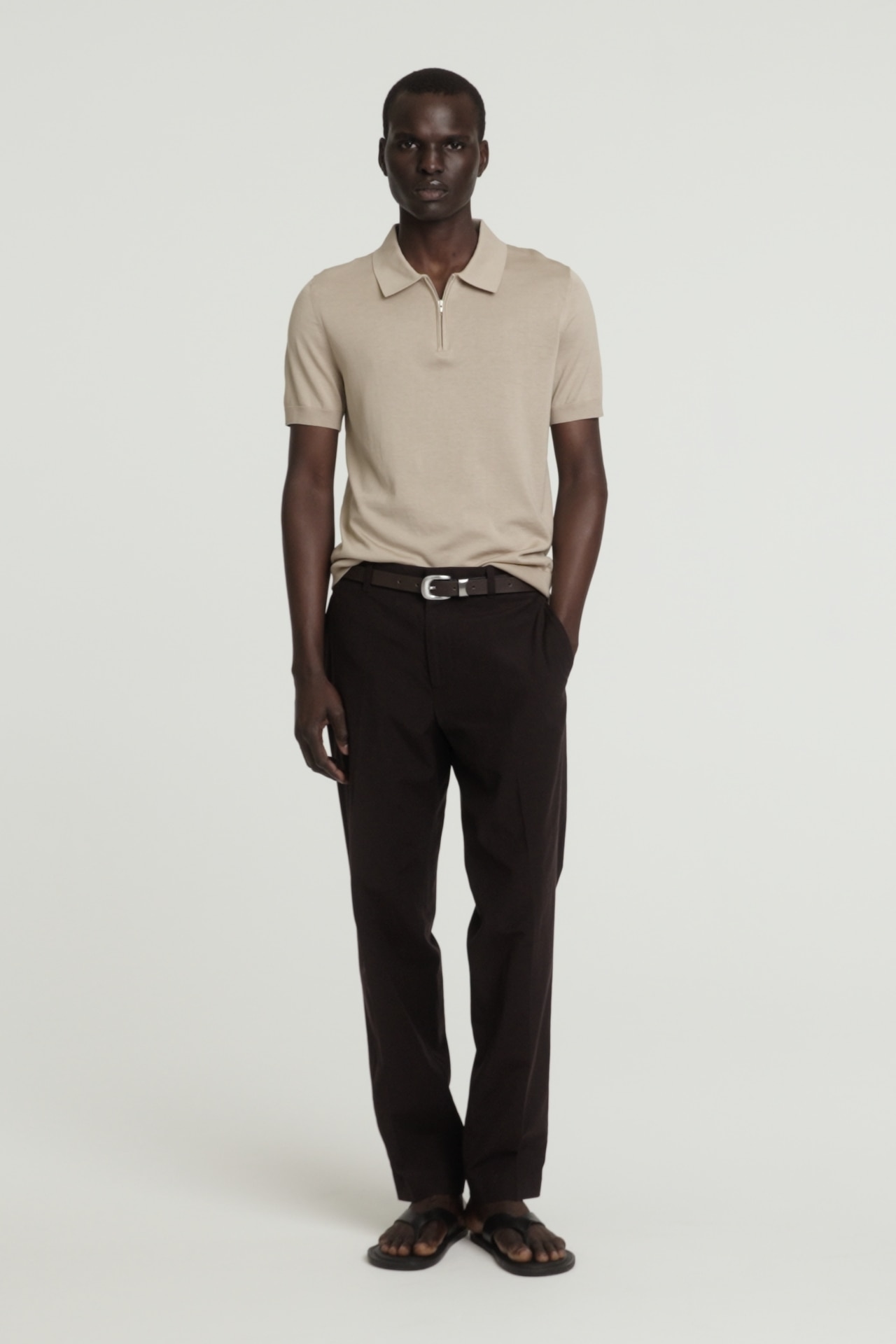 SLIM KNITTED SILK ZIPUP POLO SHIRT - MOLE | COS US