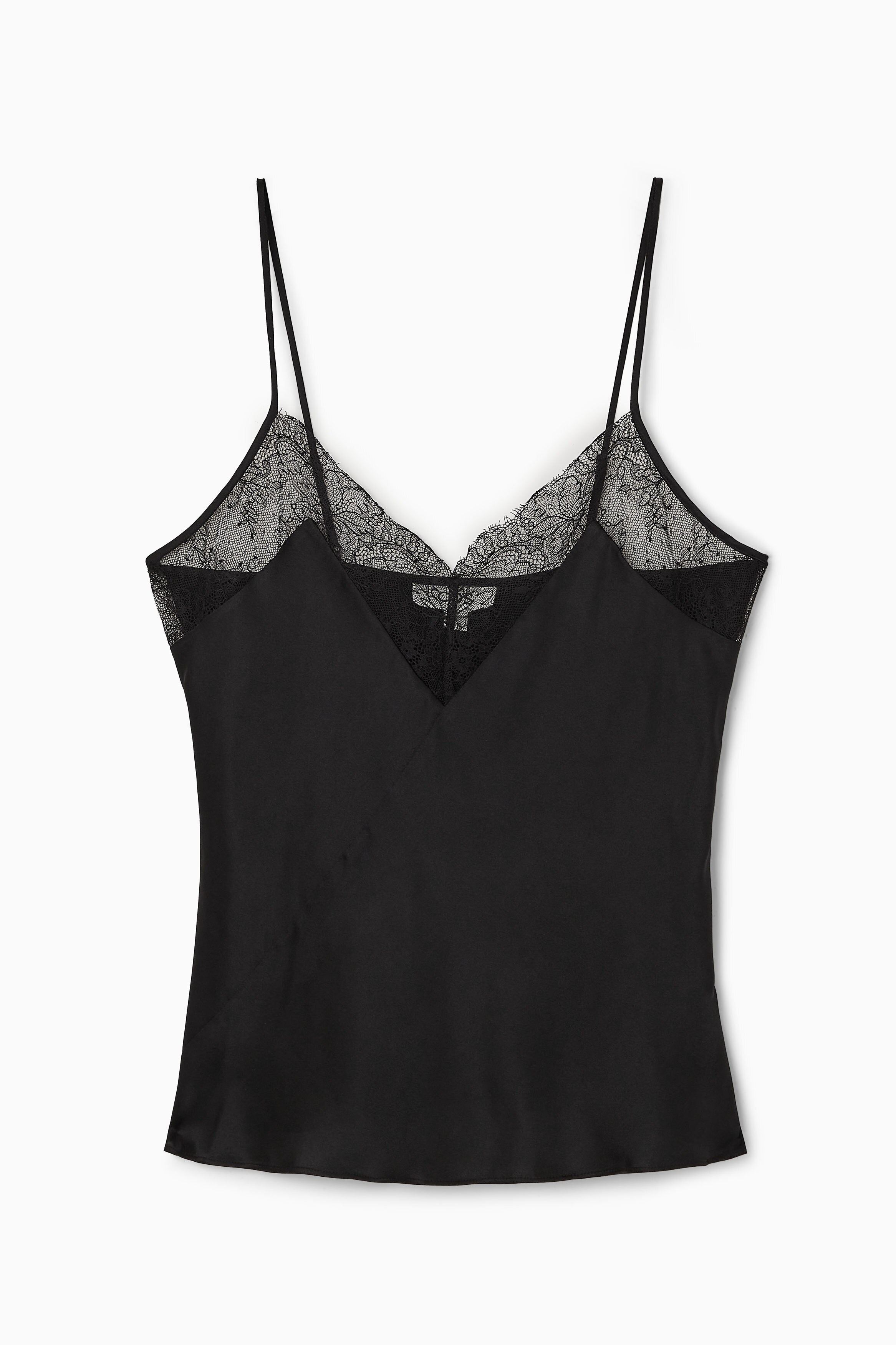 LACE-TRIMMED SILK CAMI TOP - BLACK | COS