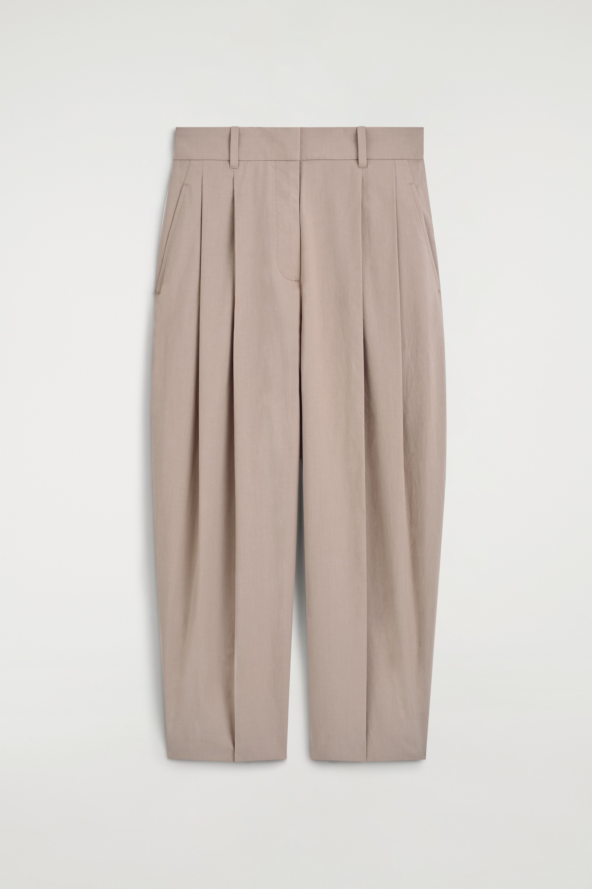 TAILORED COTTON BALLOON-LEG TROUSERS - בז'