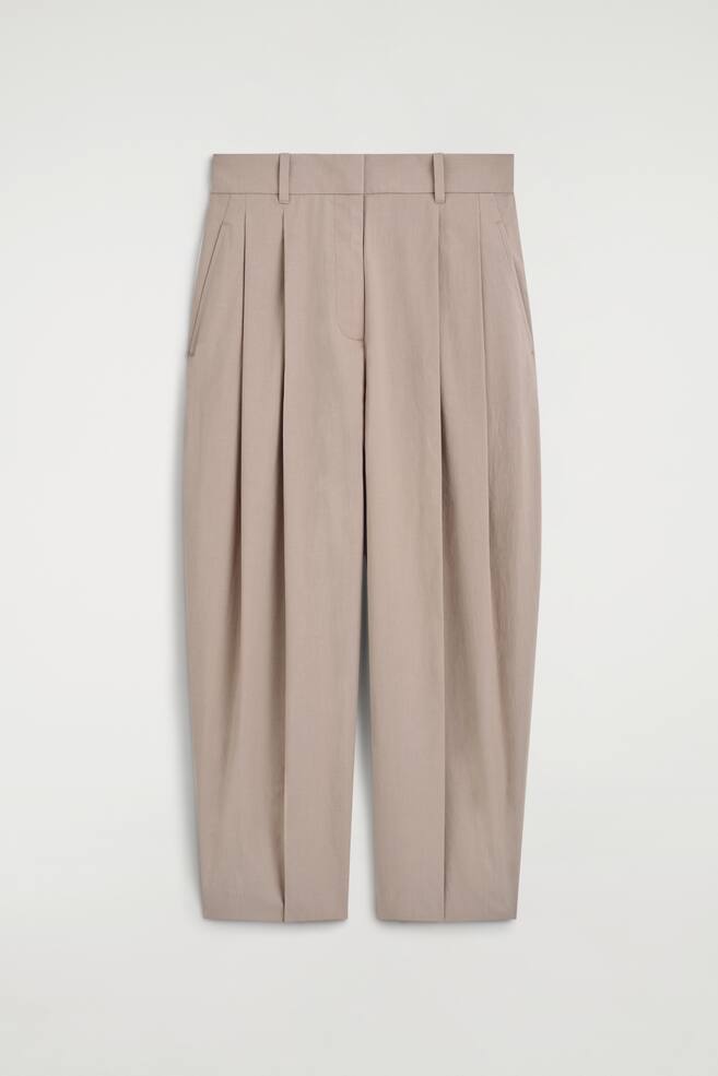 PANTALONI CROIȚI DIN BUMBAC, CU PICIOARE TIP BUTOI - BEJ/BLEUMARIN - 1