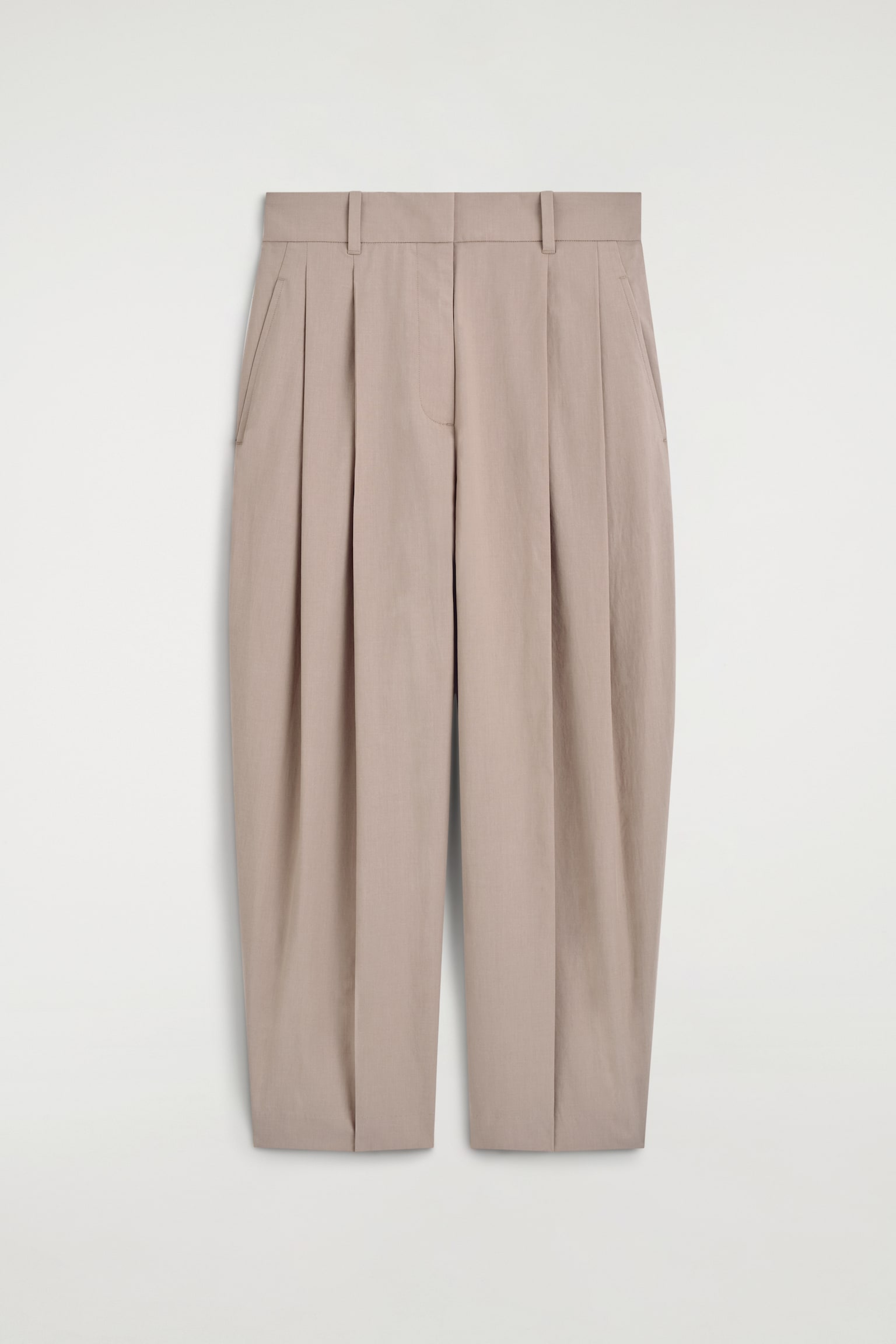 PANTALONI CROIȚI DIN BUMBAC, CU PICIOARE TIP BUTOI - BEJ/BLEUMARIN - 1