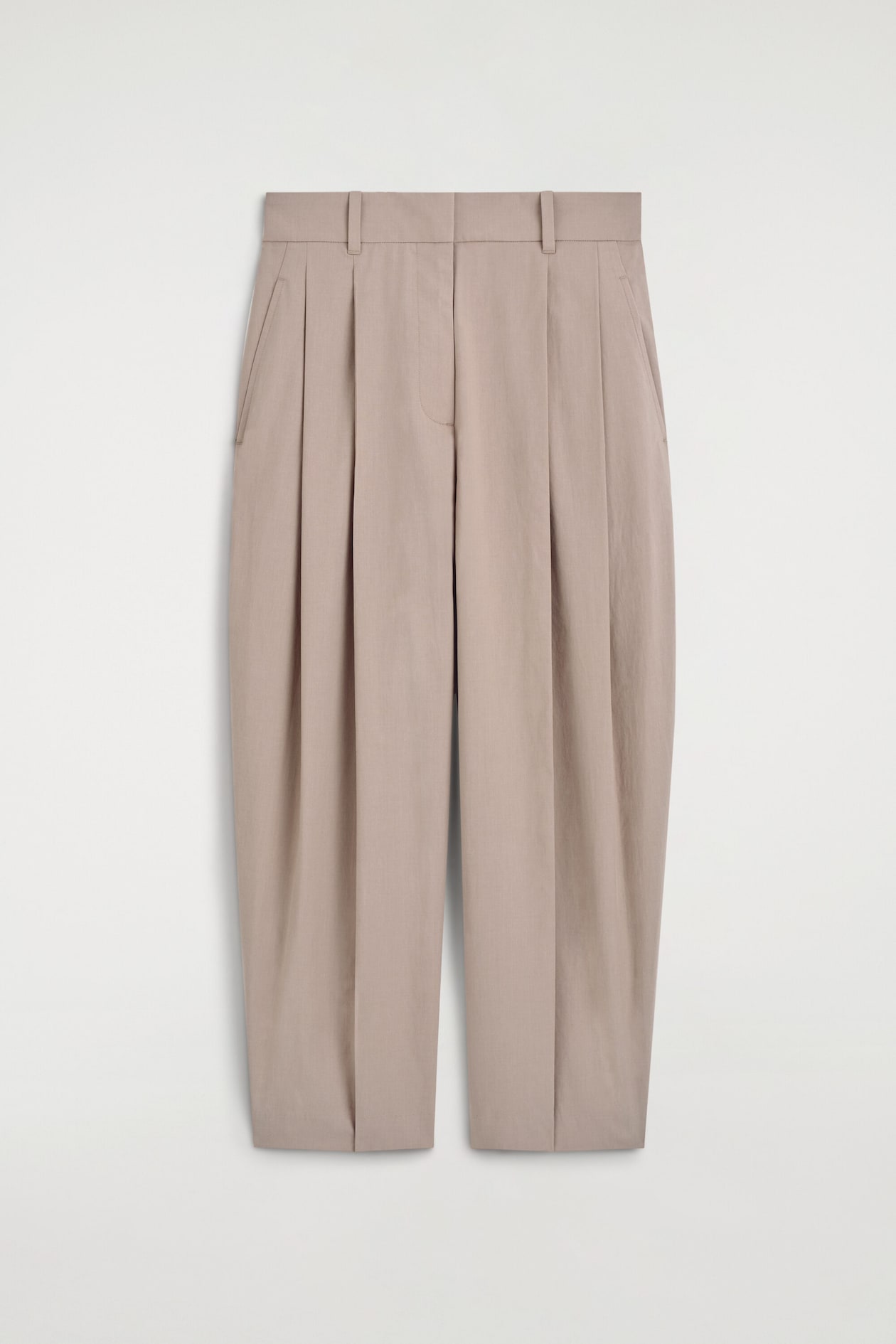 TAILORED COTTON BARREL-LEG PANTS — BEIGE