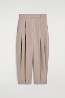 TAILORED COTTON BARREL-LEG PANTS — BEIGE 7