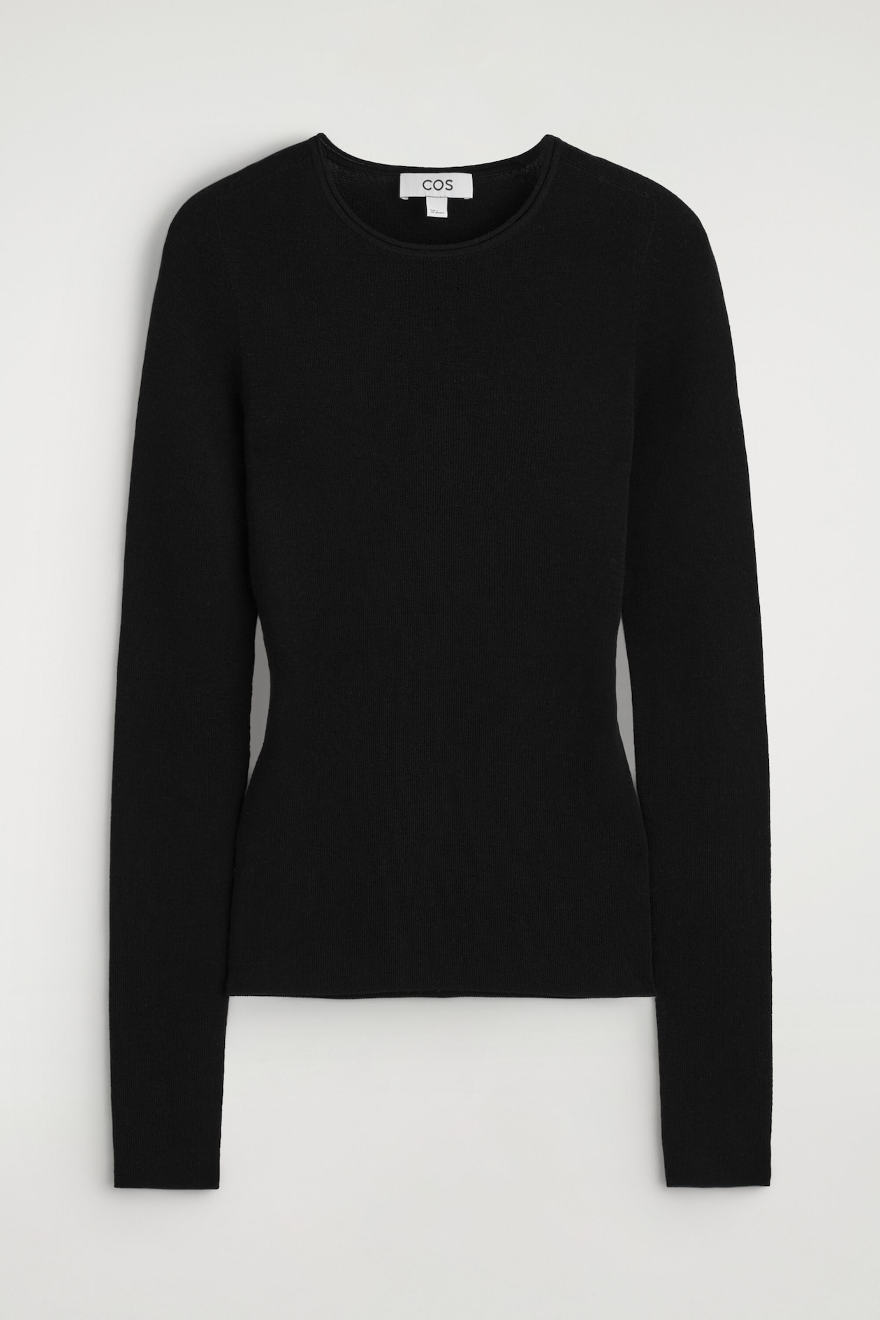 SEAMLESS MERINO WOOL LONG-SLEEVED TOP — BLACK