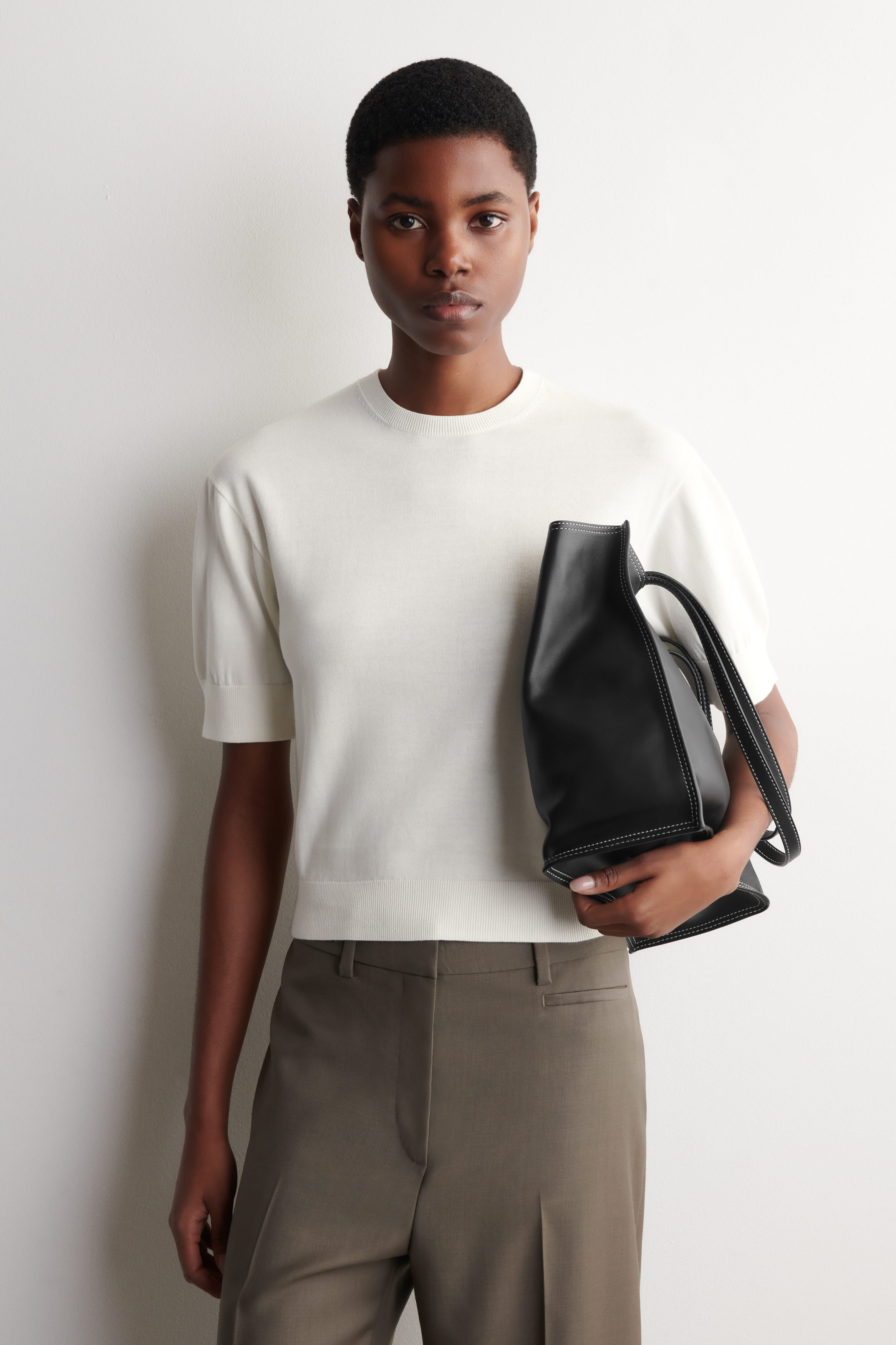 KNITTED COTTON T-SHIRT - OFF-WHITE | COS CA