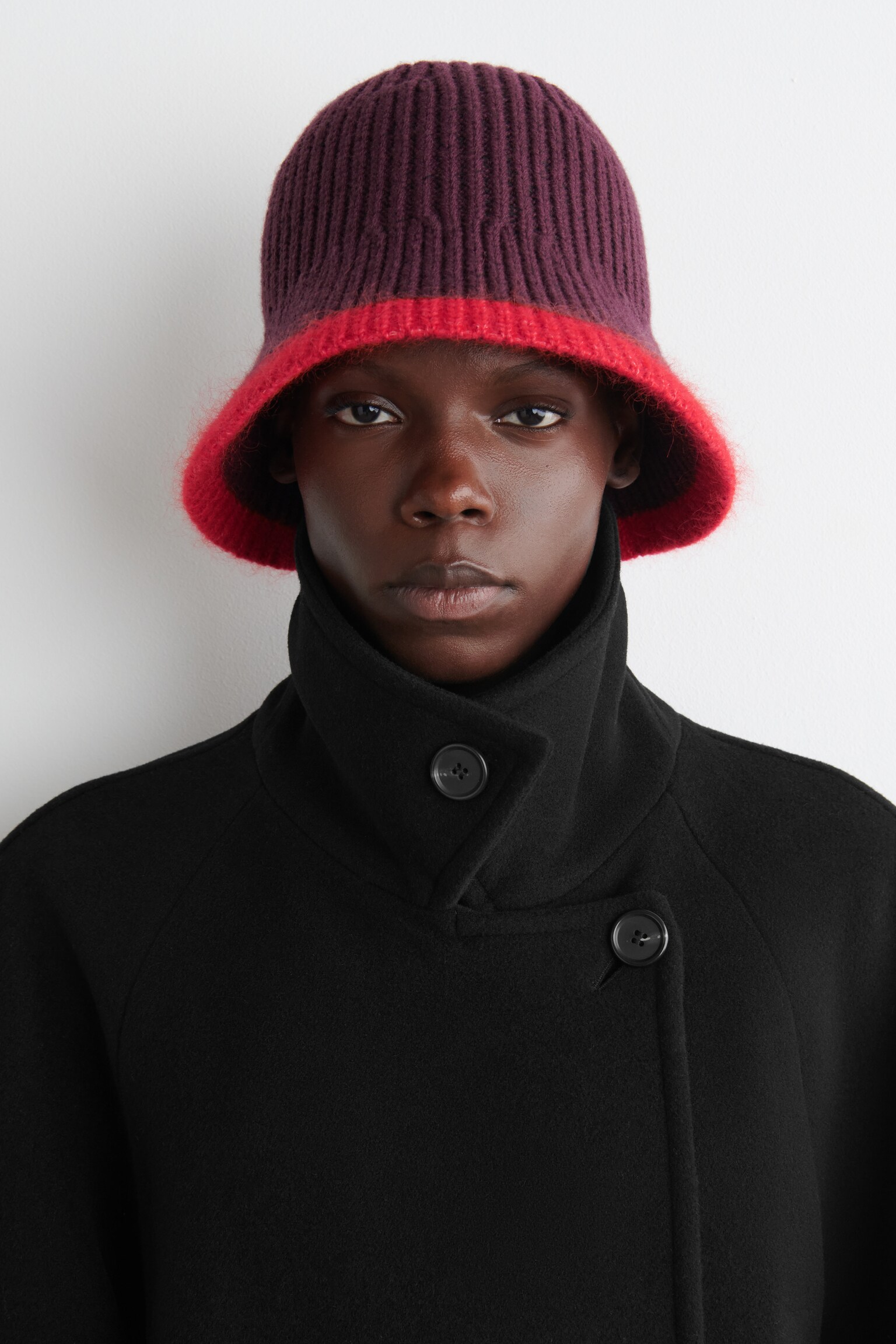CONTRAST-TIPPED WOOL-MOHAIR BUCKET HAT - BURGUNDY / RED/GREY / CREAM