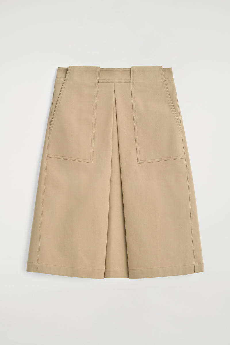 Cos Deconstructed Pleated Cotton Midi Skirt In Brown