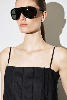 SCULPTED PLEATED LINEN PLAYSUIT — BLACK 4