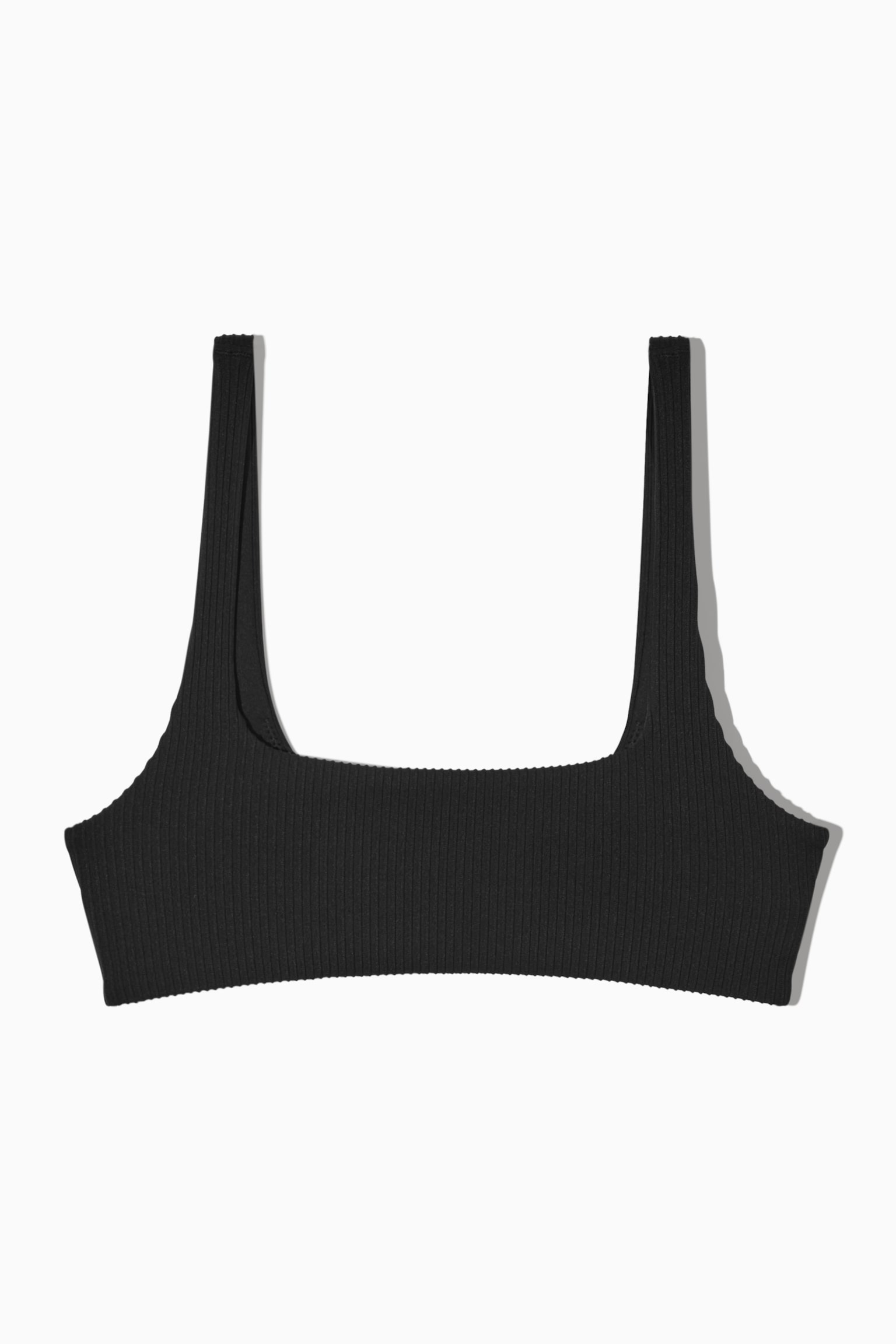 SQUARE-NECK RIBBED BIKINI TOP - BLACK
