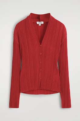 PLEATED JACQUARD CARDIGAN — RED 8