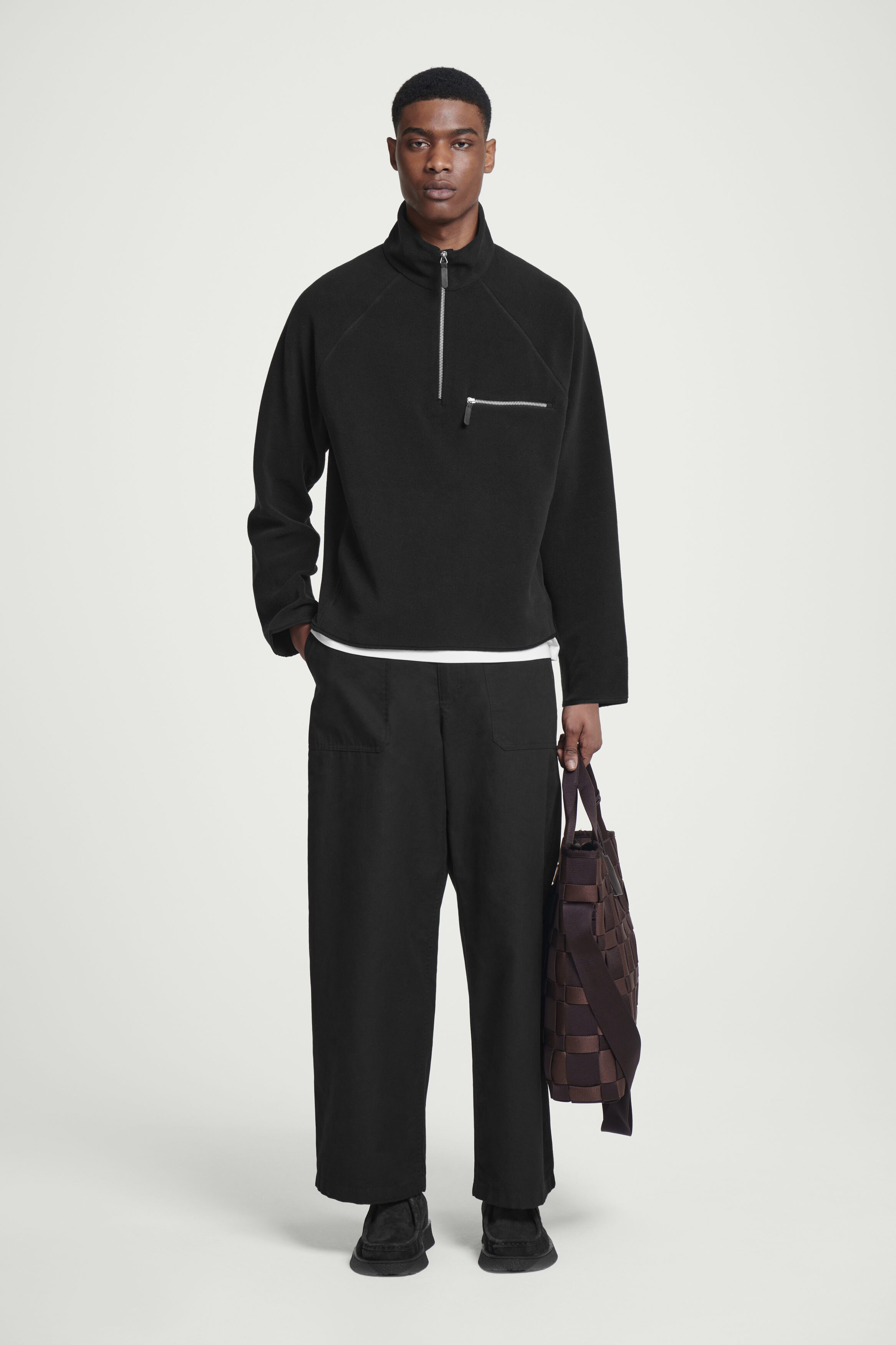 HALF-ZIP POLAR FLEECE JUMPER - BLACK | COS