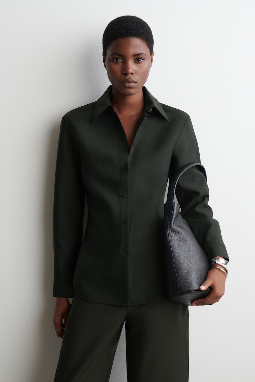 COS Women's Wool Shirt in Green | Size: 6