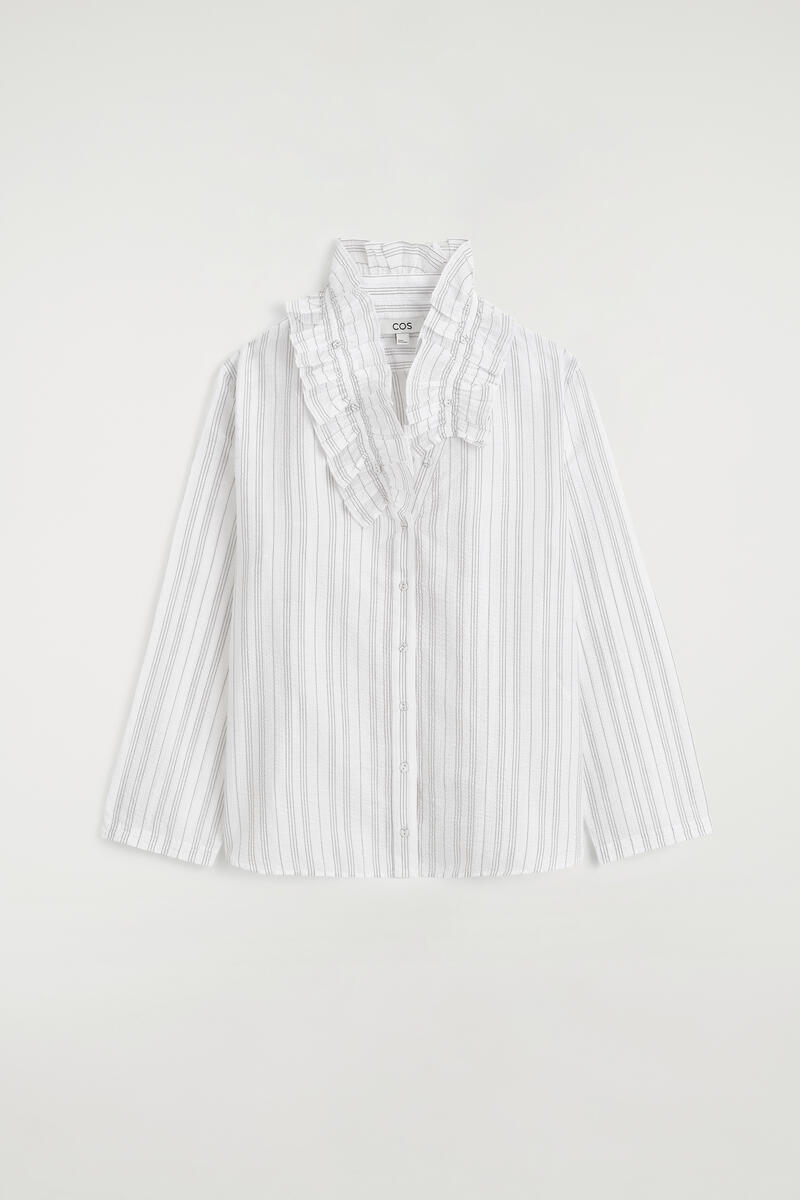 Ruffle-Collar Seersucker Blouse