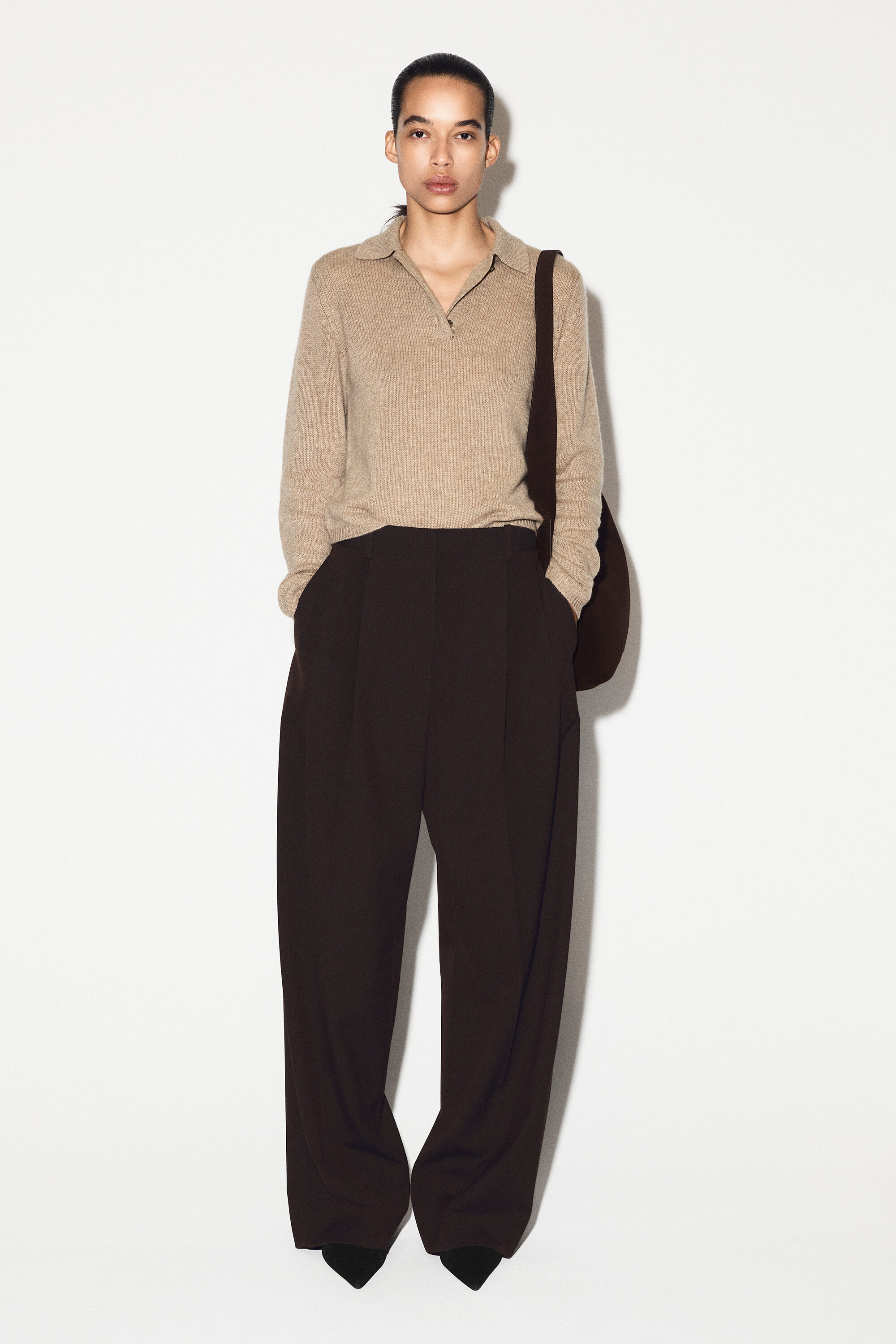 CASHMERE POLO SWEATER - BEIGE MELANGE | COS CA