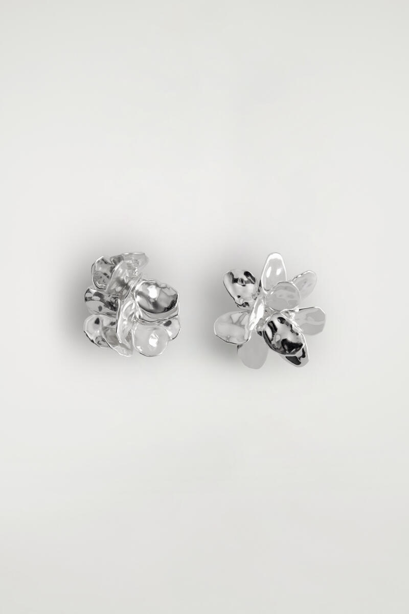 COS Mismatched Floral Earrings Silver-Coloured Women's