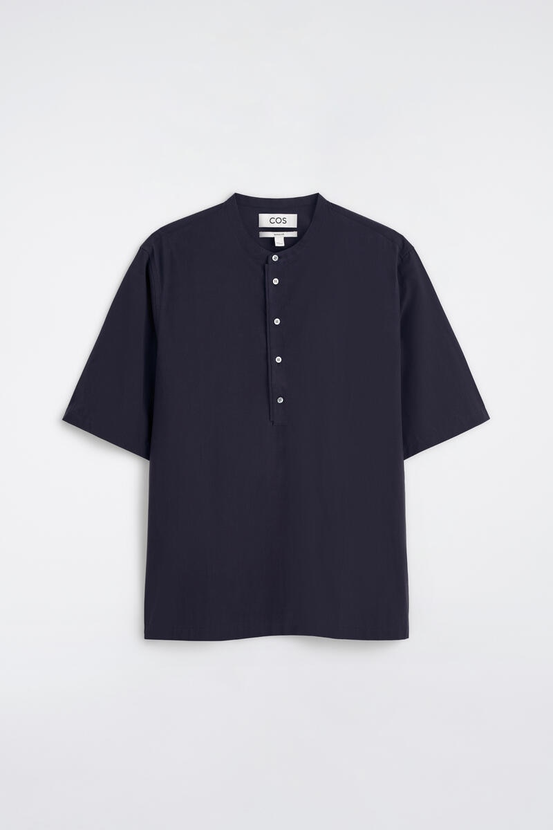 Cotton Henley Shirt in Navy