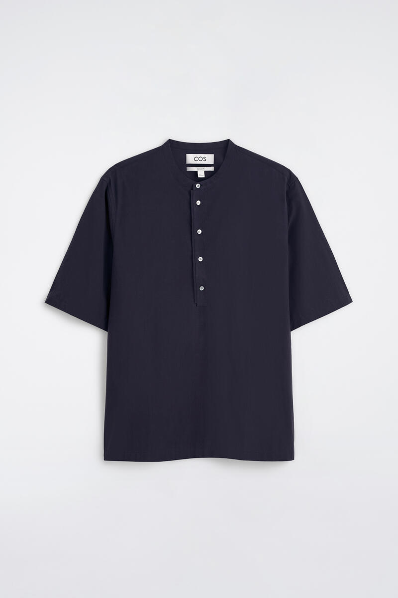 COS Cotton Henley Shirt In Navy Men's Extra Large