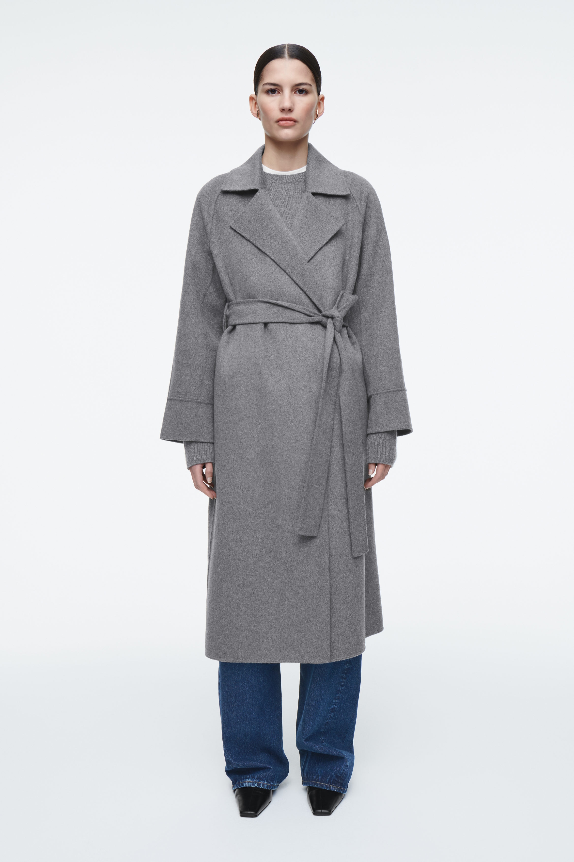 BELTED DOUBLE-FACED WOOL COAT - GRAY | COS