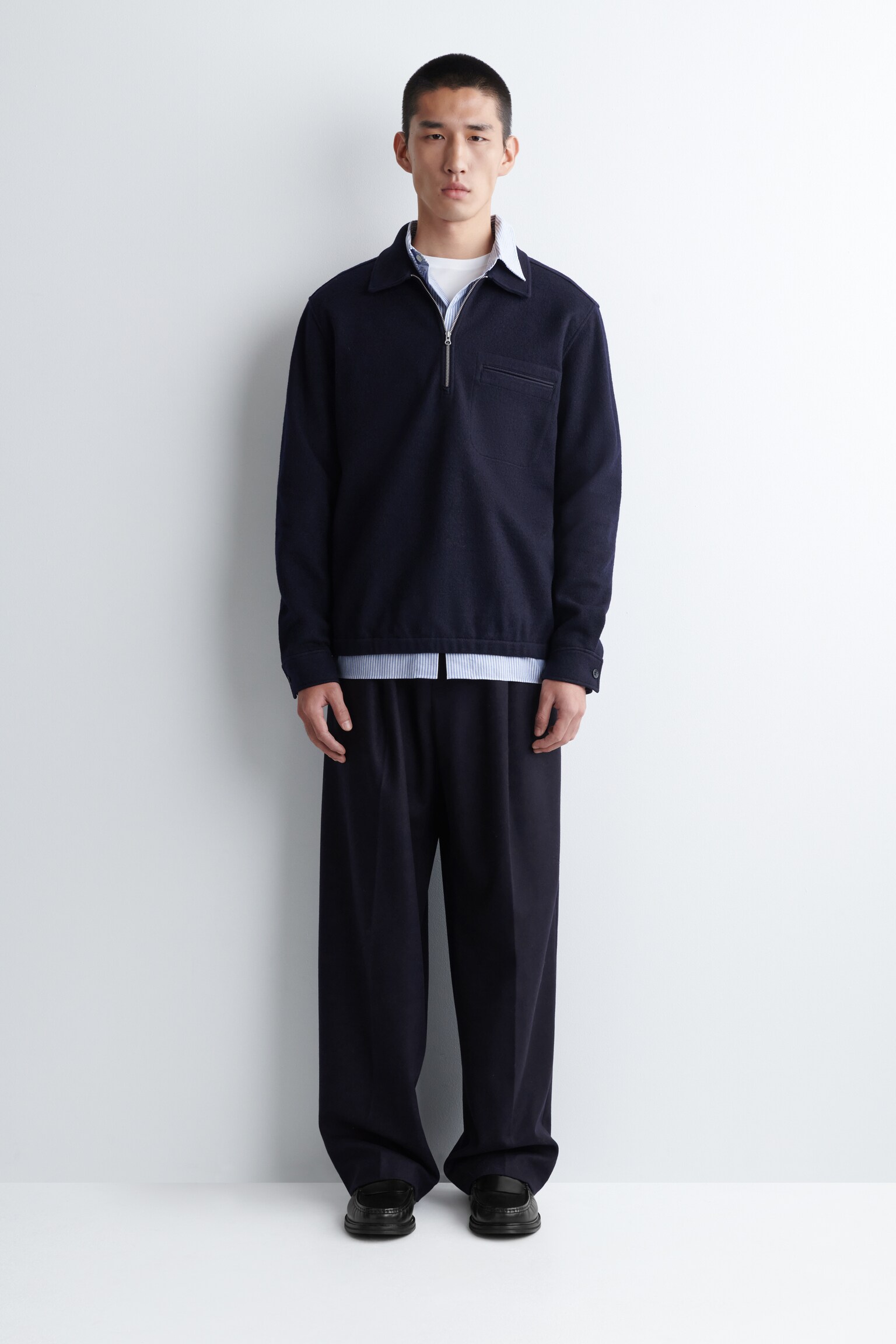 POLO ZIPPÉ EN LAINE BOUILLIE - BLEU MARINE/KAKI/ÉCRU - 7