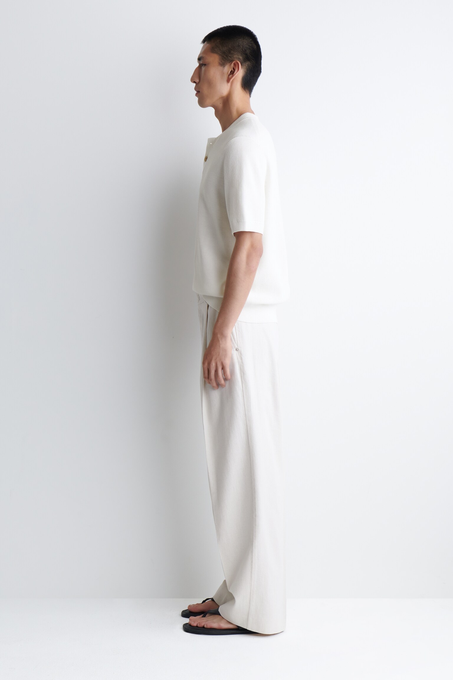 T-SHIRT HENLEY EN MAILLE DE COTON - BLANC/BLEU MARINE - 7