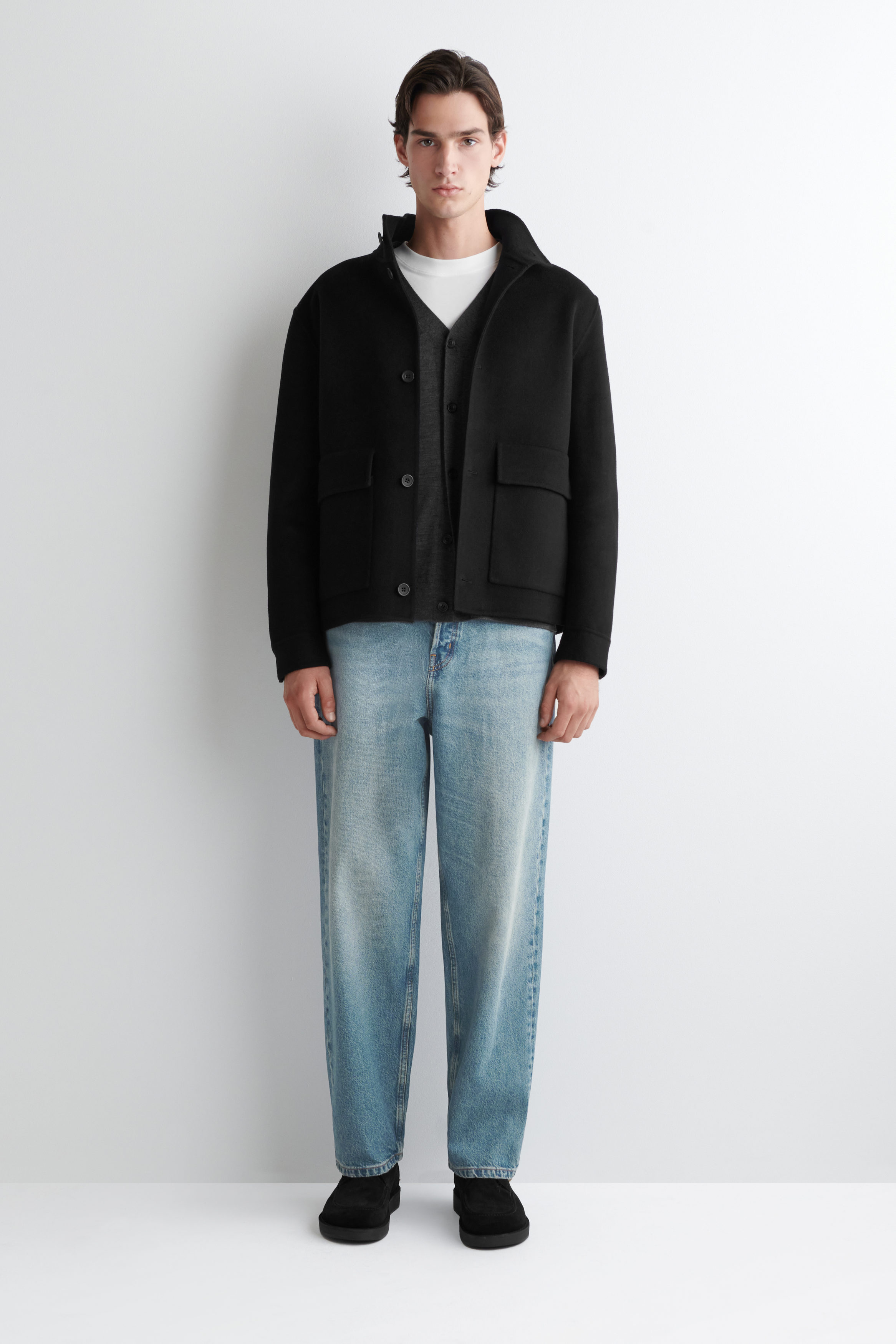 DOUBLE-FACED WOOL FUNNEL NECK JACKET - BLACK | COS