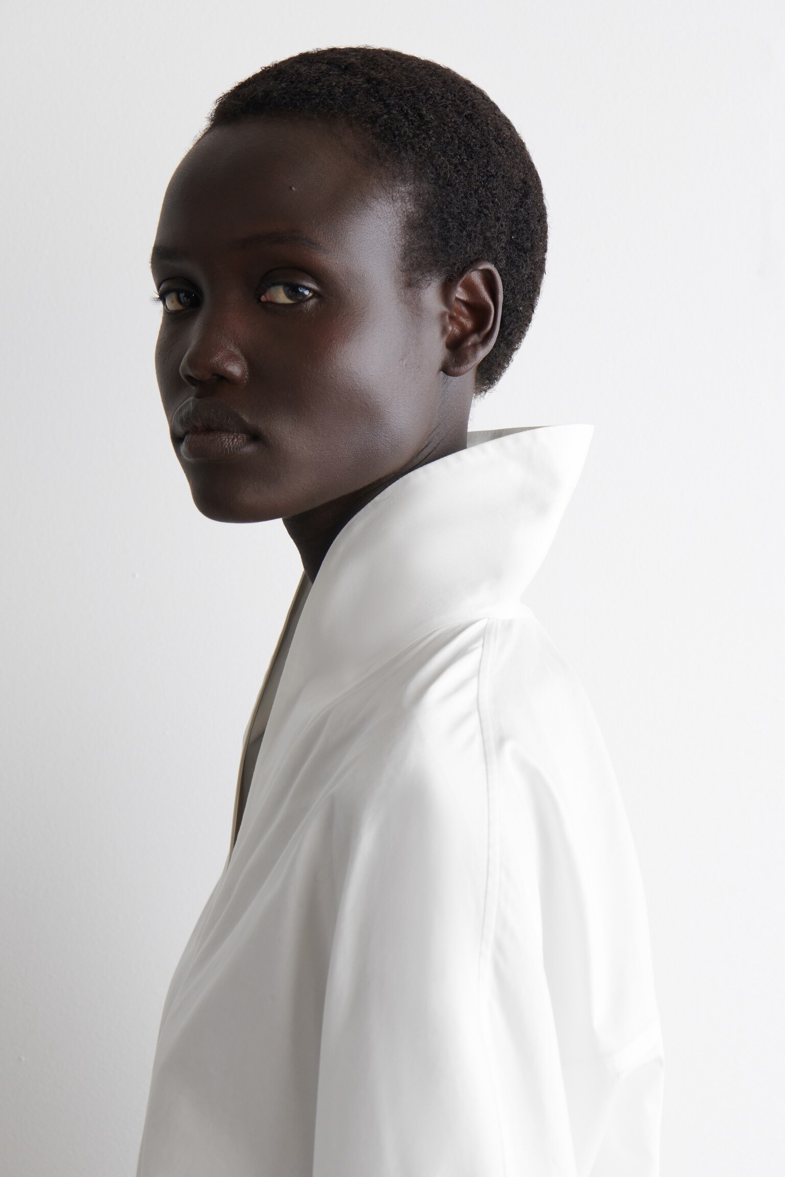 BLUSA IN COTONE CON COLLO DRAPPEGGIATO - BIANCO - 6