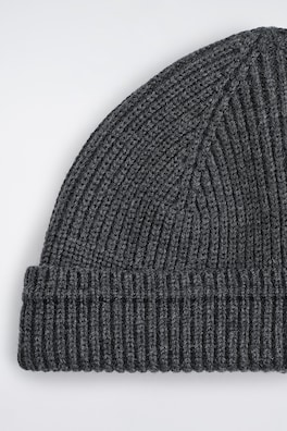 RIBBED WOOL-COTTON FISHERMAN BEANIE — CHARCOAL MÉLANGE 5