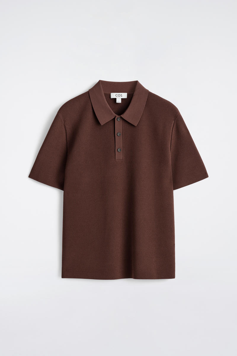 Slim Ribbed Bouclé-Knit Polo Shirt in Red
