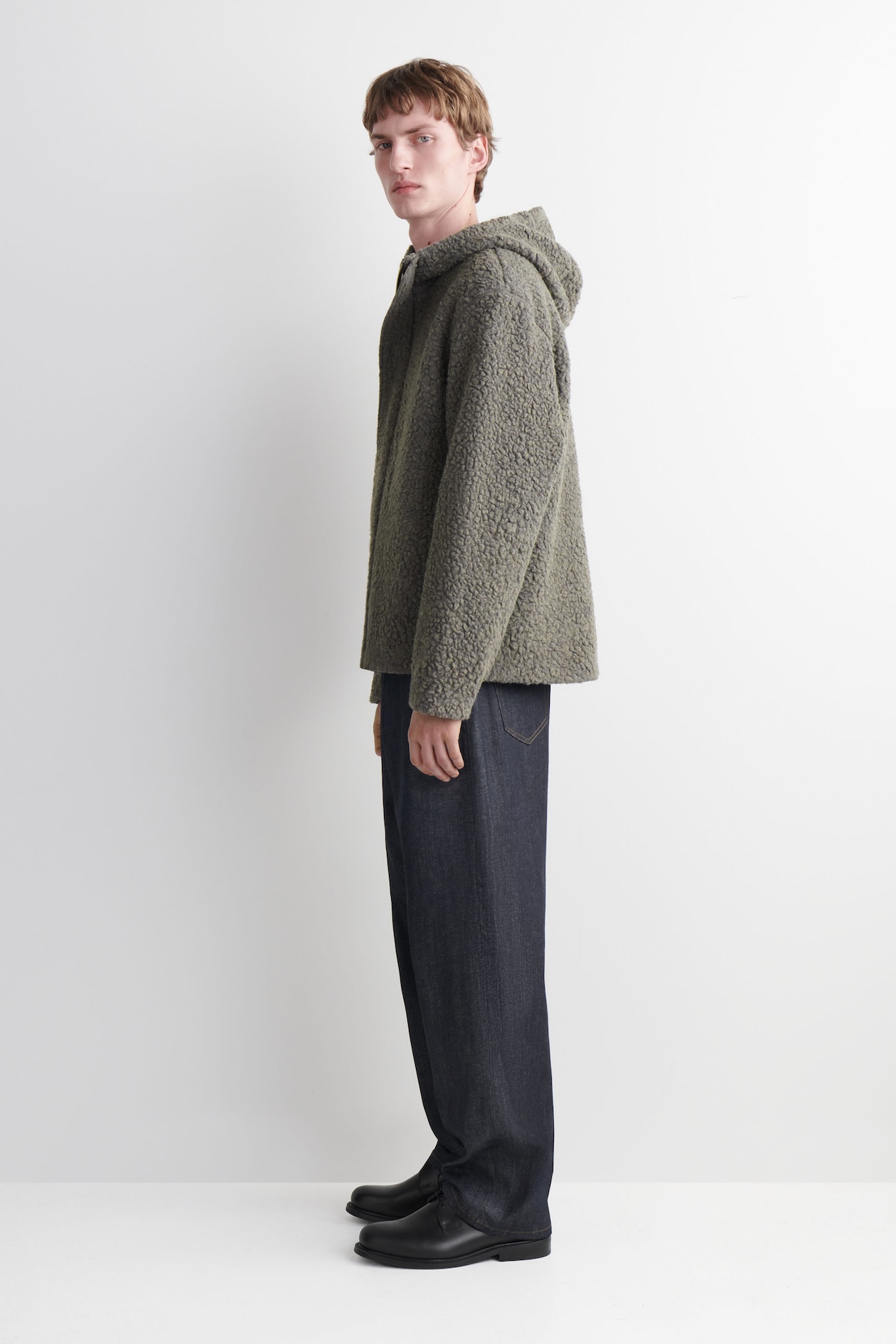 HOODED TEDDY JACKET — LIGHT-BROWN MÉLANGE