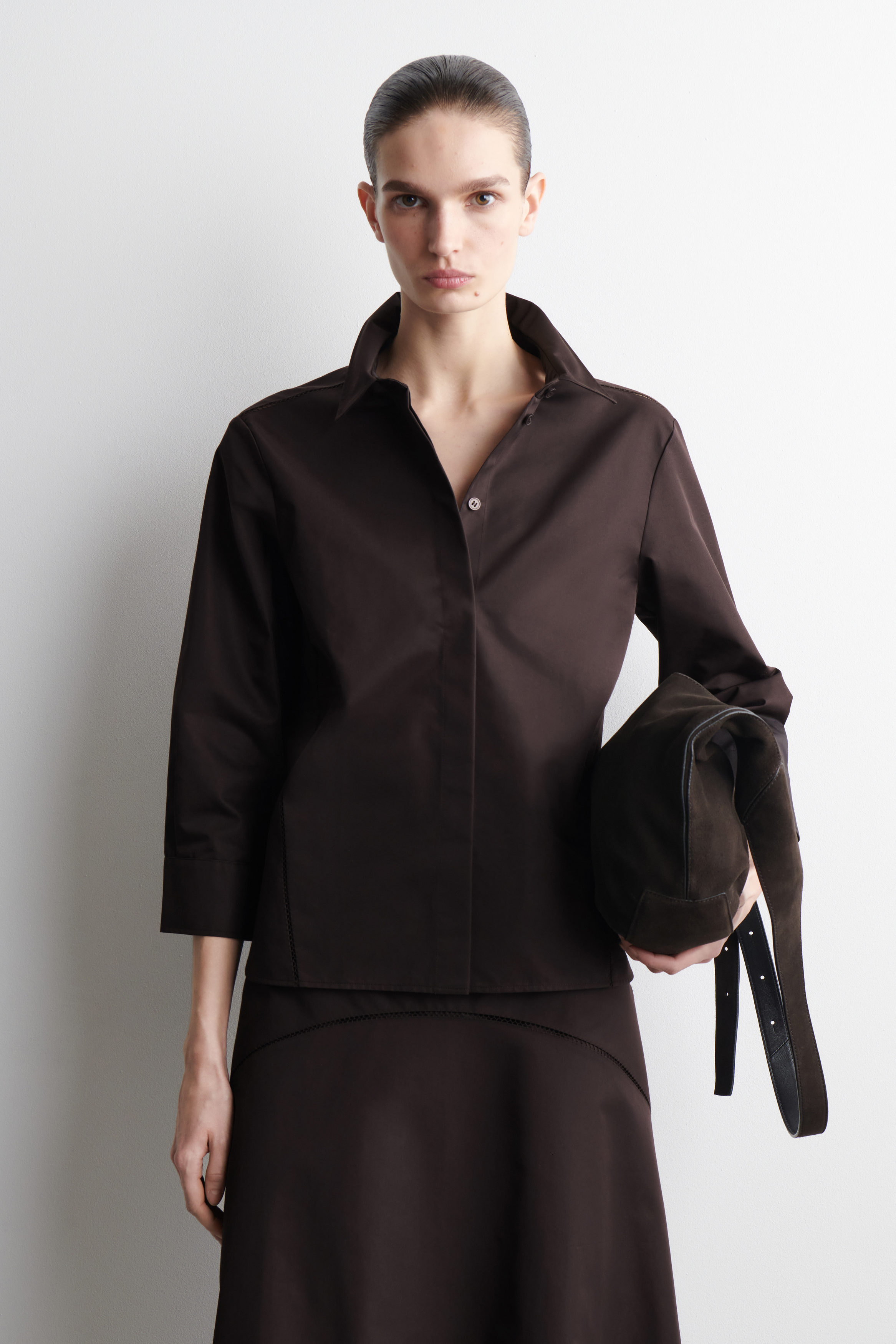 EMBROIDERED COTTON SHIRT - DARK BROWN | COS US
