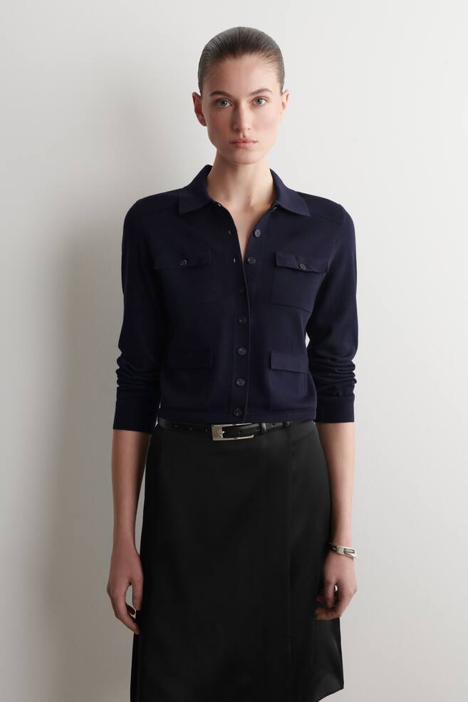CARDIGAN IN MAGLIA DI COTONE CON TASCHE - BLU NAVY/BIANCO SPORCO - 1