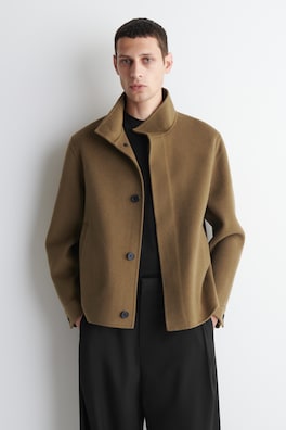 DOUBLE-FACED WOOL MOCK-NECK JACKET — DARK BEIGE 3