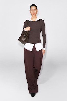 COTTON LONG-SLEEVED TOP — DARK BROWN 2