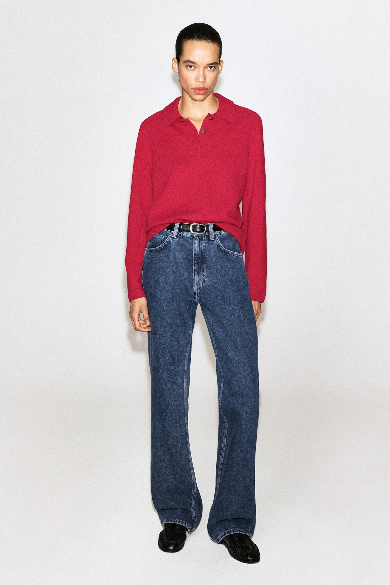 MERINO WOOL POLO SHIRT — RED