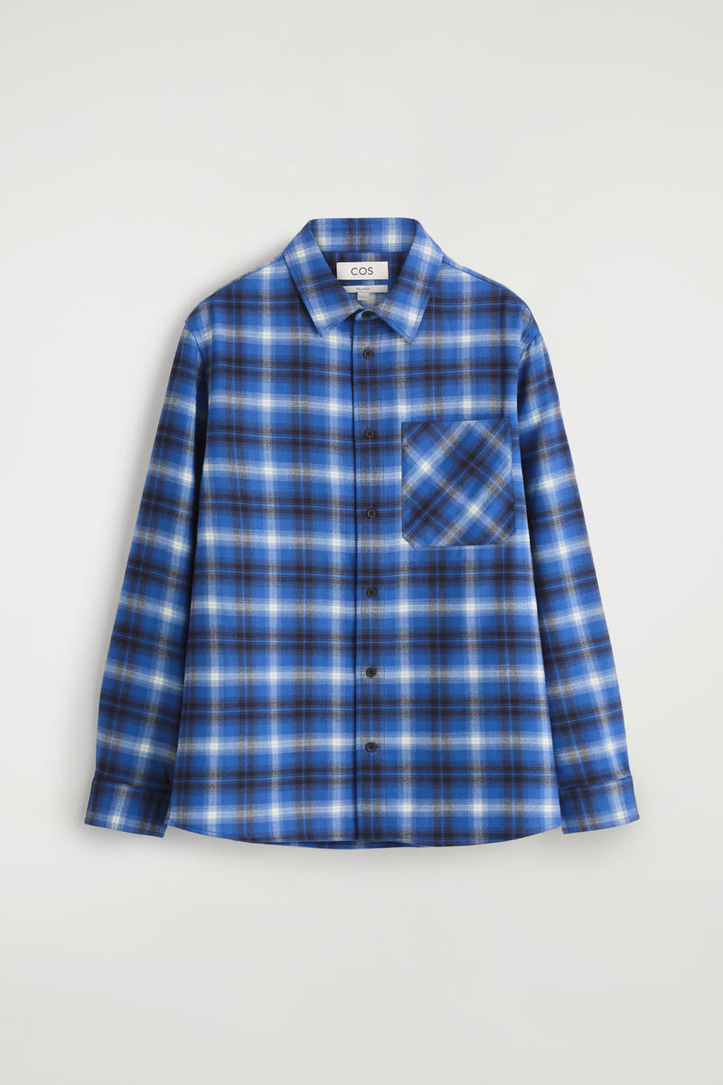 Cos Relaxed Plaid Wool-blend Shirt In Blue In Blue