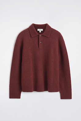 BRUSHED-WOOL POLO SHIRT — DARK-RED MÉLANGE 9