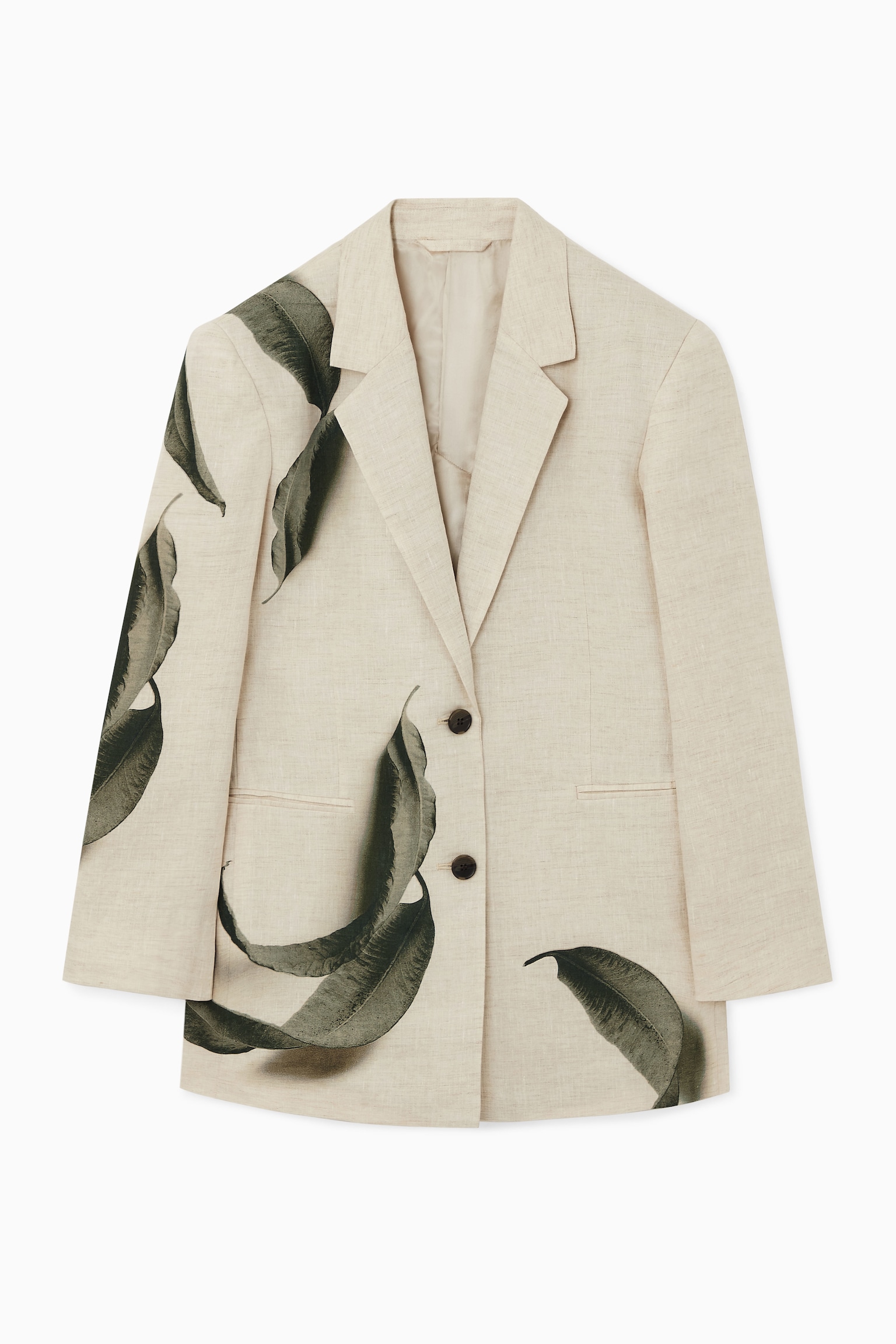 REGULAR LEAF-PRINT LINEN BLAZER - BEIGE / LEAF PRINT