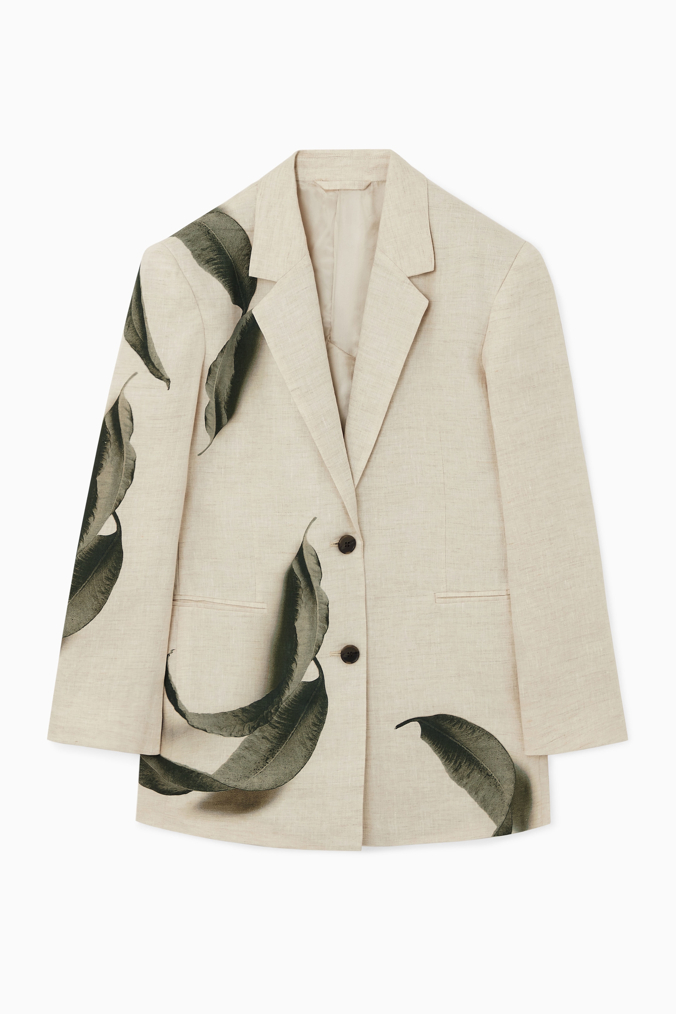 Agrandir l'image: BLAZER REGULAR À IMPRIMÉ FEUILLES EN LIN - BEIGE / IMPRIMÉ FEUILLAGE - FEMME | H&M CH 1