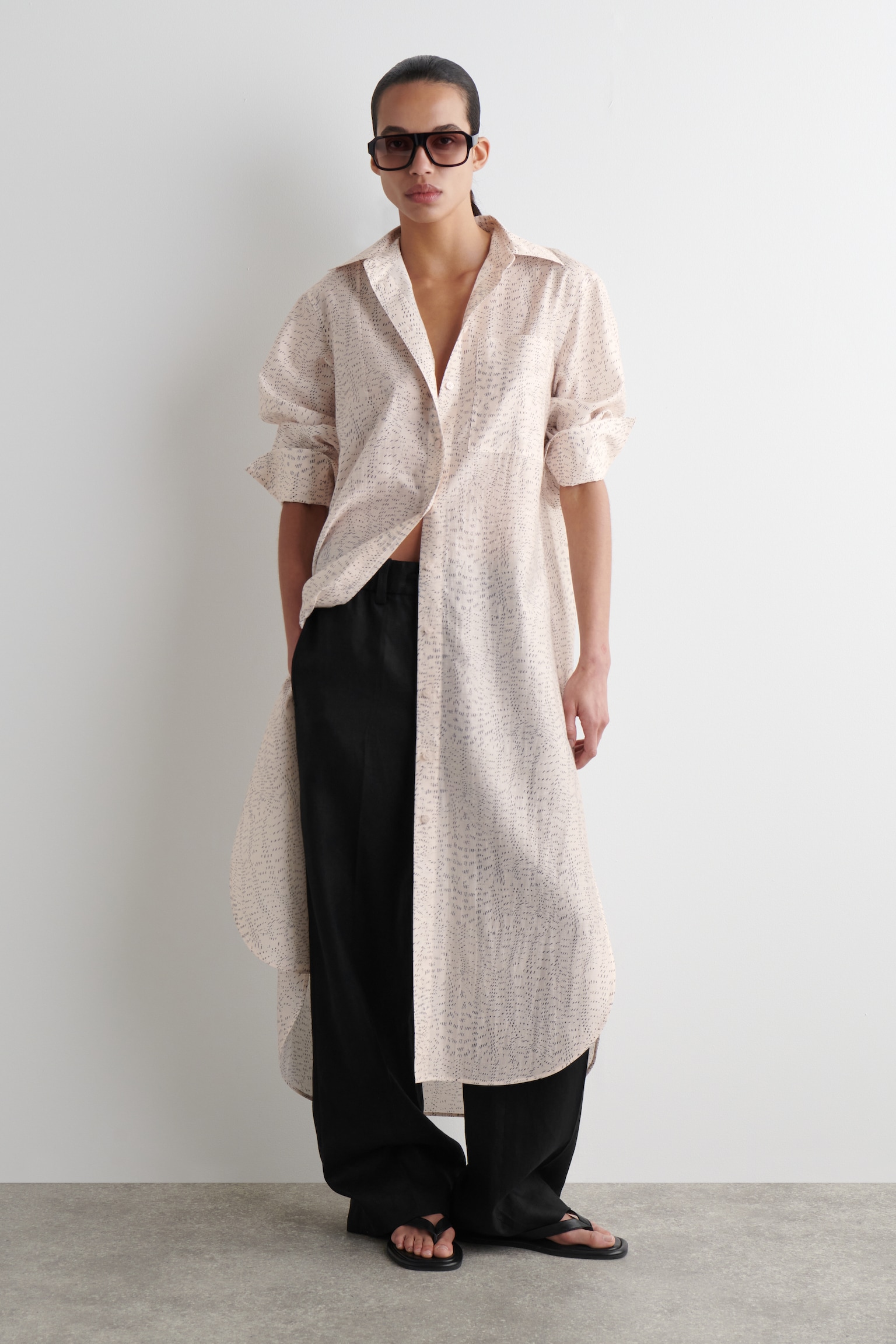 PRINTED FLUID SHIRT DRESS - PINK / PRINTED
