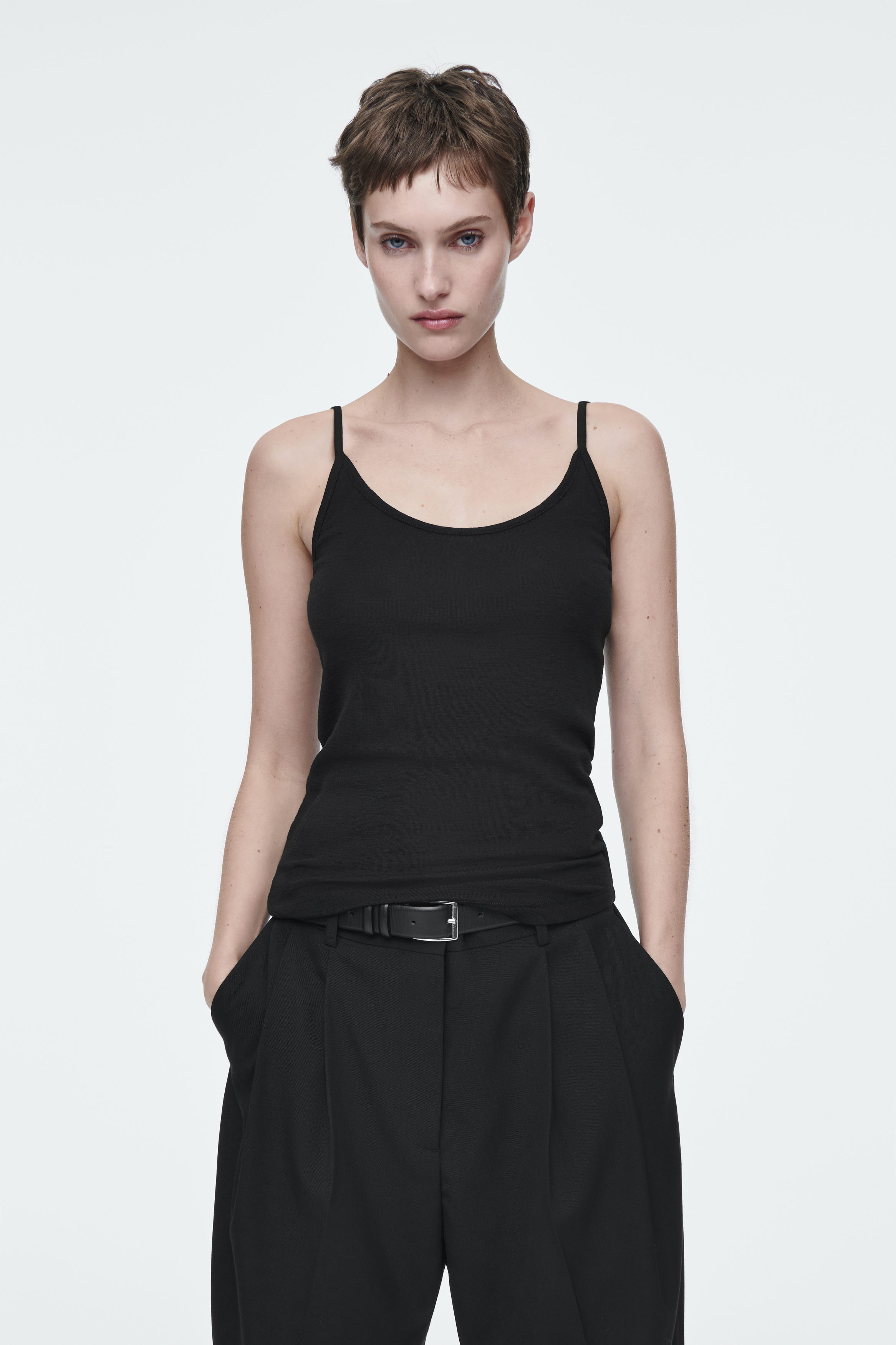 SCOOP-NECK MERINO WOOL TANK TOP - BLACK | COS