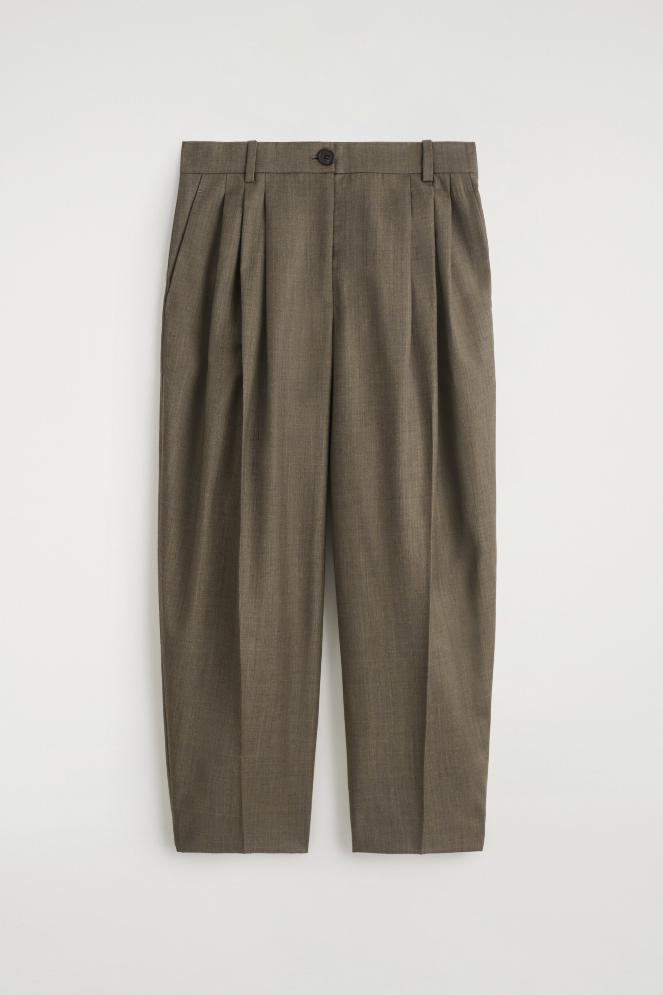 View larger image: PLEATED BARREL-LEG WOOL TROUSERS - BEIGE MÉLANGE - Ladies | H&M GB 5