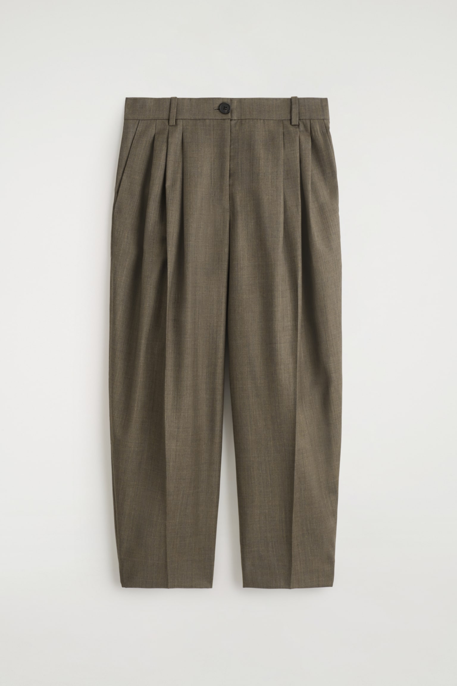PLEATED BARREL-LEG WOOL TROUSERS - béžový melír/ČERNÁ - 2