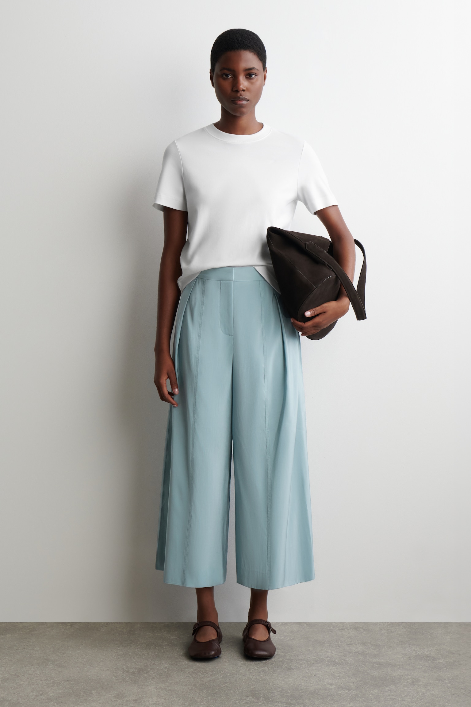 FLUID PLEATED CULOTTES - BLUE/BEIGE