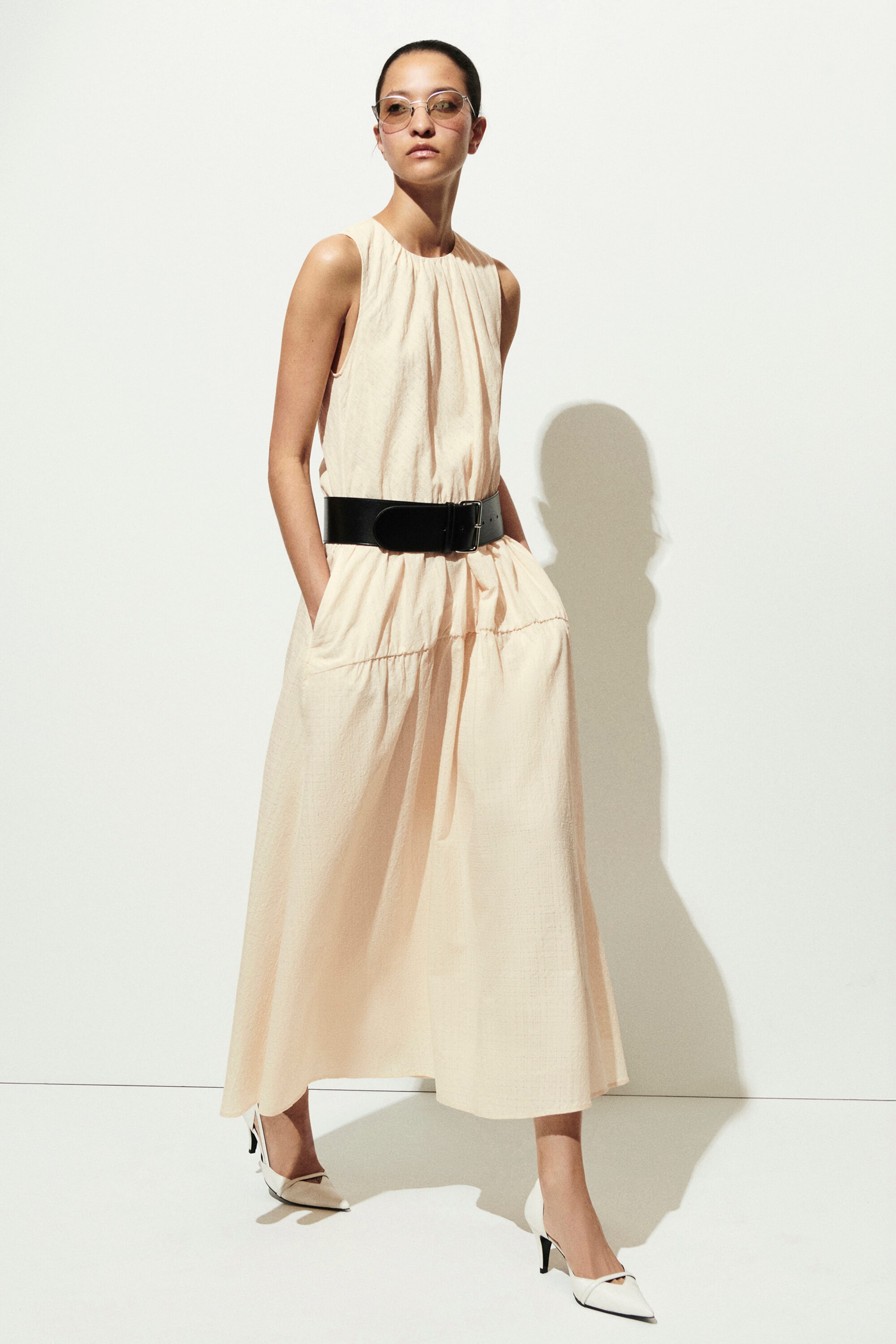 GATHERED TIERED COTTON MAXI DRESS