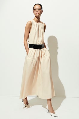 GATHERED TIERED COTTON MAXI DRESS — IVORY 7