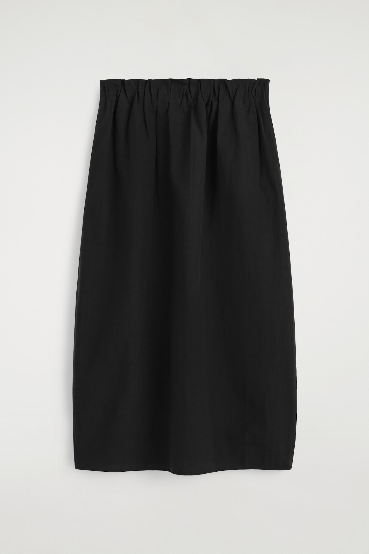 COTTON-LINEN BALLOON MIDI SKIRT — BLACK