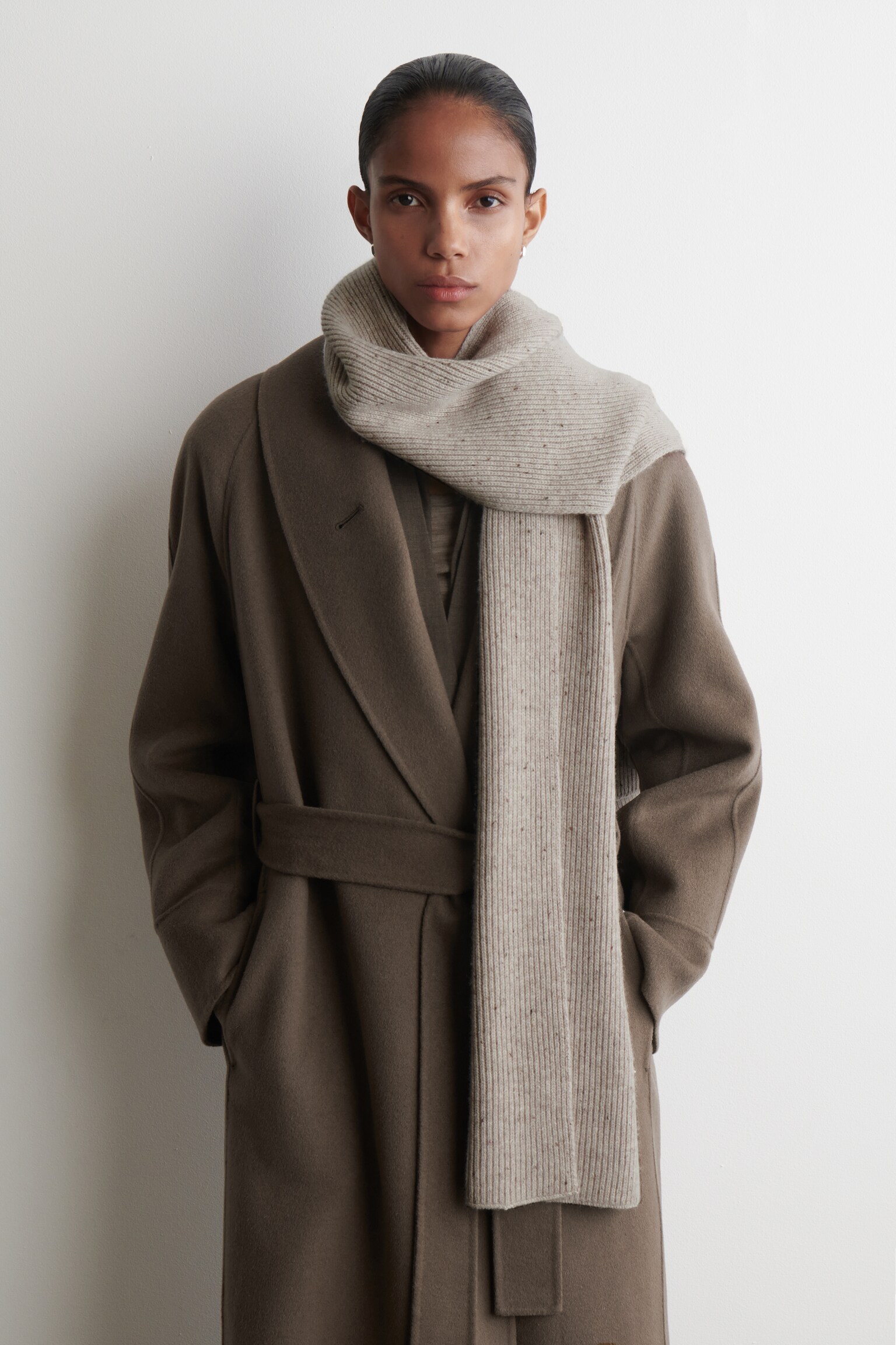 ÉCHARPE EN LAINE-CACHEMIRE CÔTELÉE - AVOINE CHINÉ/BLEU MARINE/BORDEAUX CHINÉ - 7