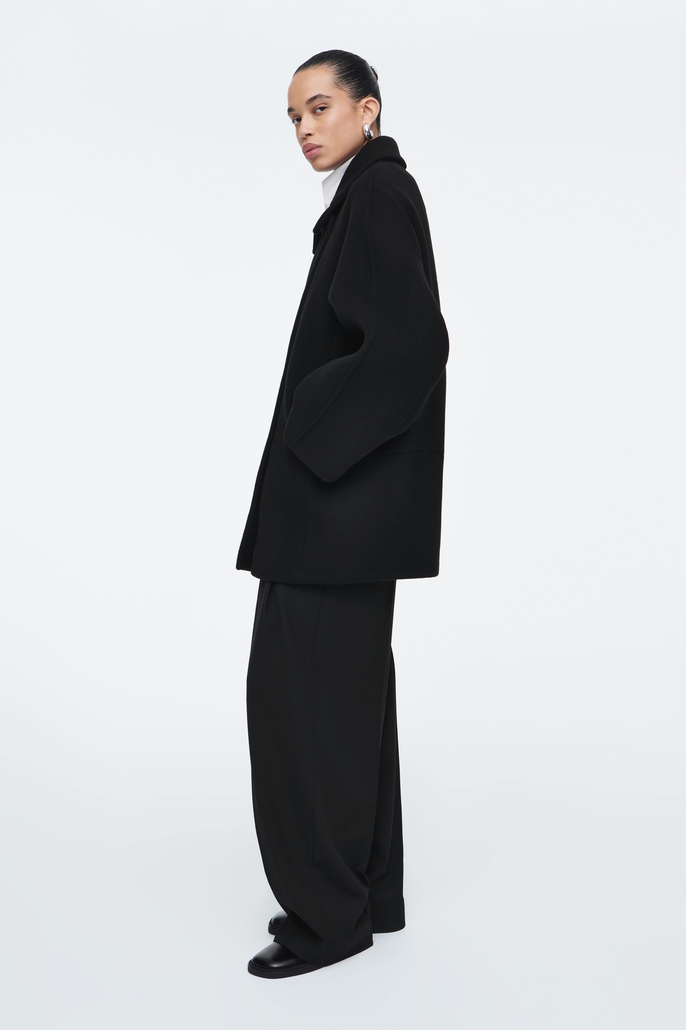 OVERSIZED DOUBLE-BREASTED WOOL PEA COAT - BLACK | COS