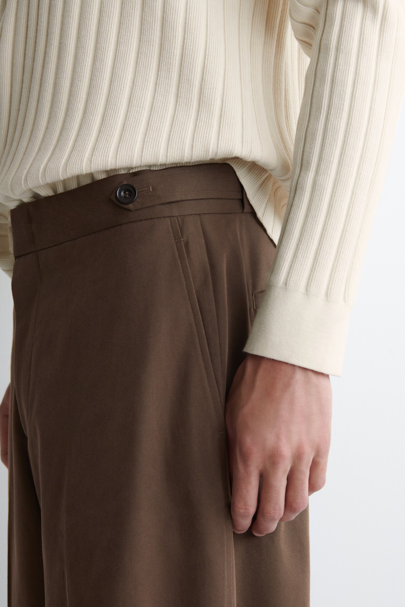 COTTON CROPPED STRAIGHT-LEG TROUSERS - BROWN - 4